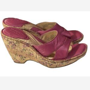 Born Leather Platform Wedge Shoe Women’s Size 6 Pink Flowers Heels 3.5" Heel Y2K